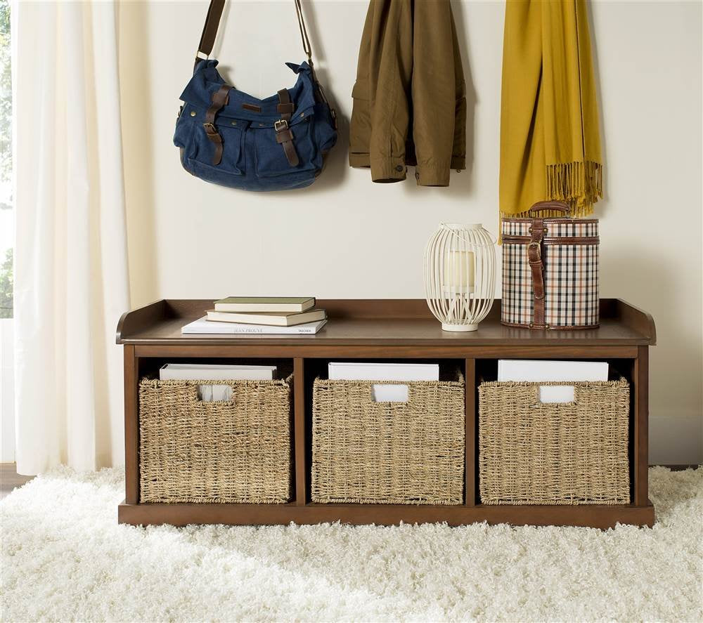 Brown Solid Wood Storage Bench I66493
