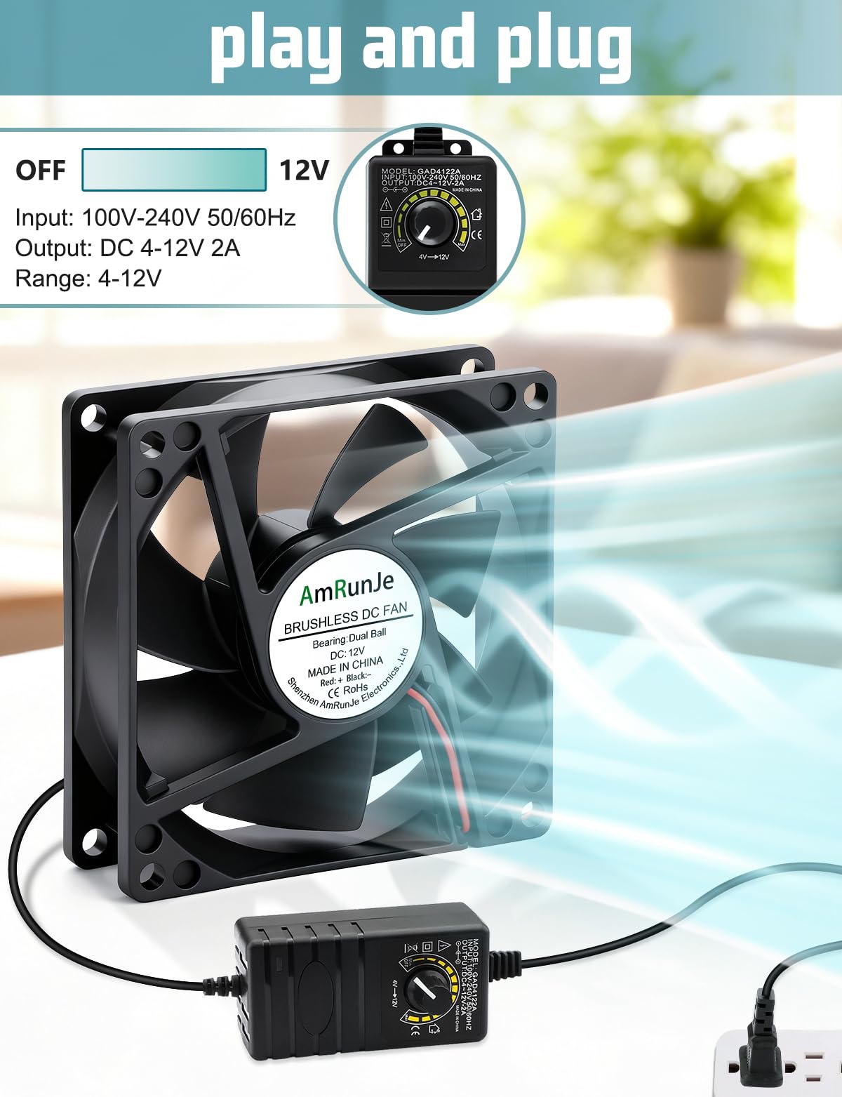 80mm 12v Small Computer Fan with AC Plug C75982