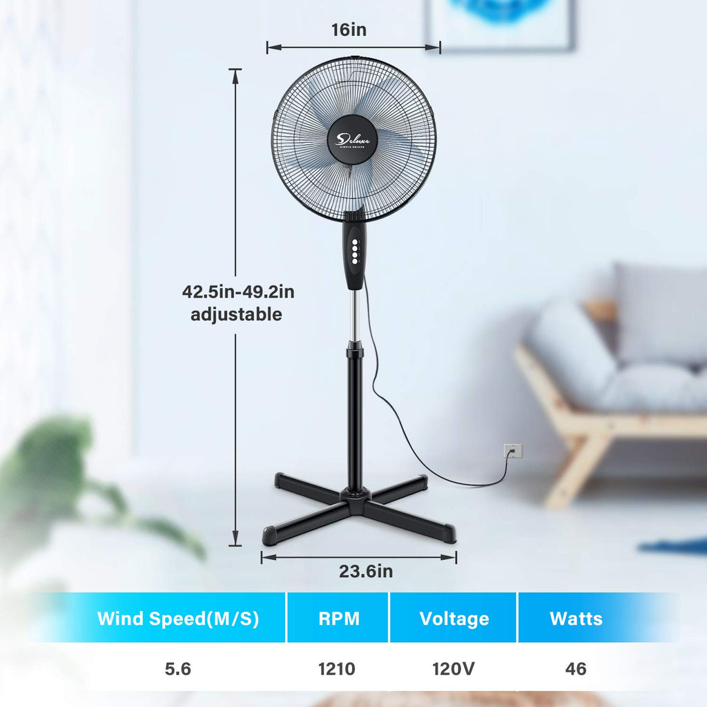 16″ 3 Speed Oscillating Pedestal Stand Fan, Black X597