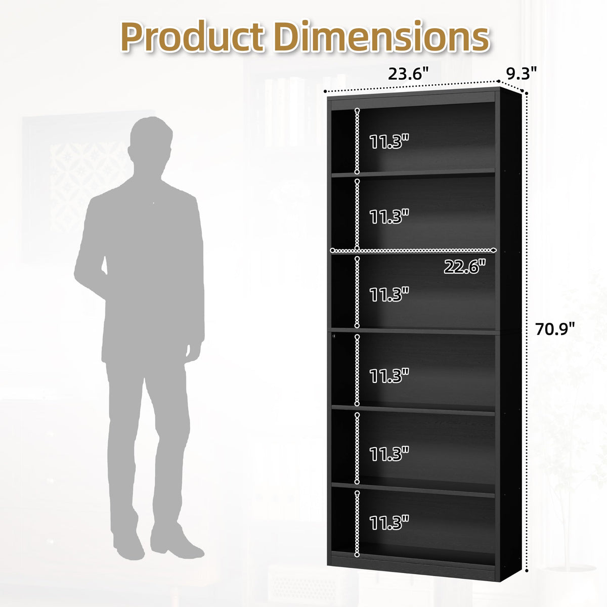 6-Tier Black Wood Bookshelf R88126