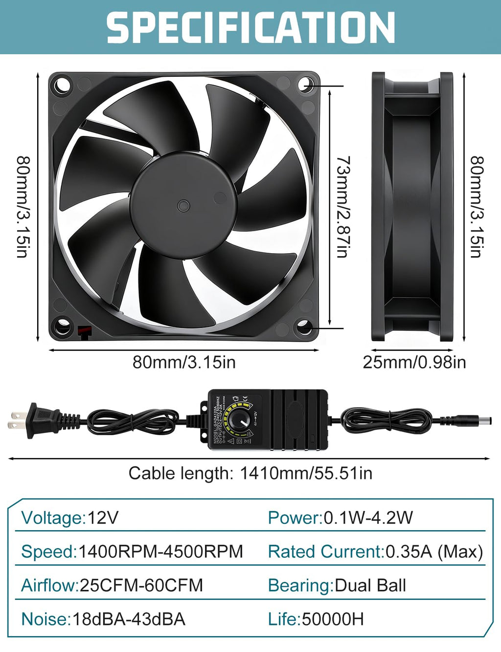 80mm 12v Small Computer Fan with AC Plug C75982