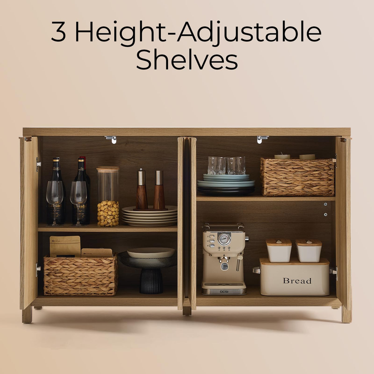 56" Golden Oak Buffet Cabinet Y841063