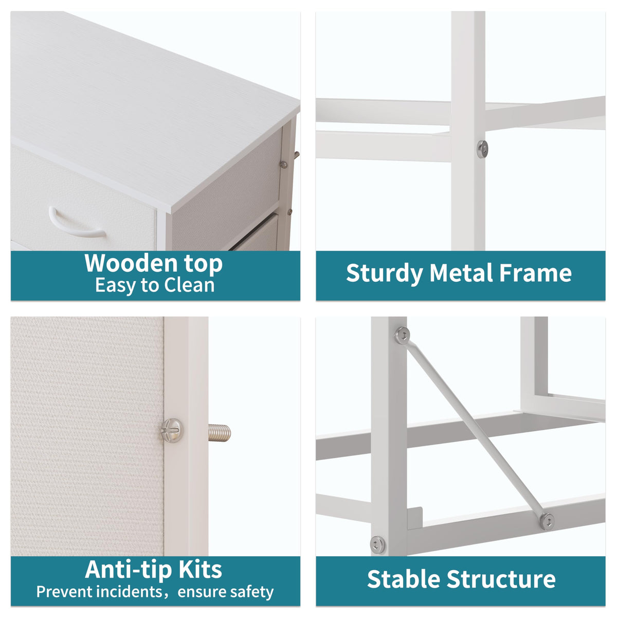 White 10 Drawer Fabric Dresser K799516
