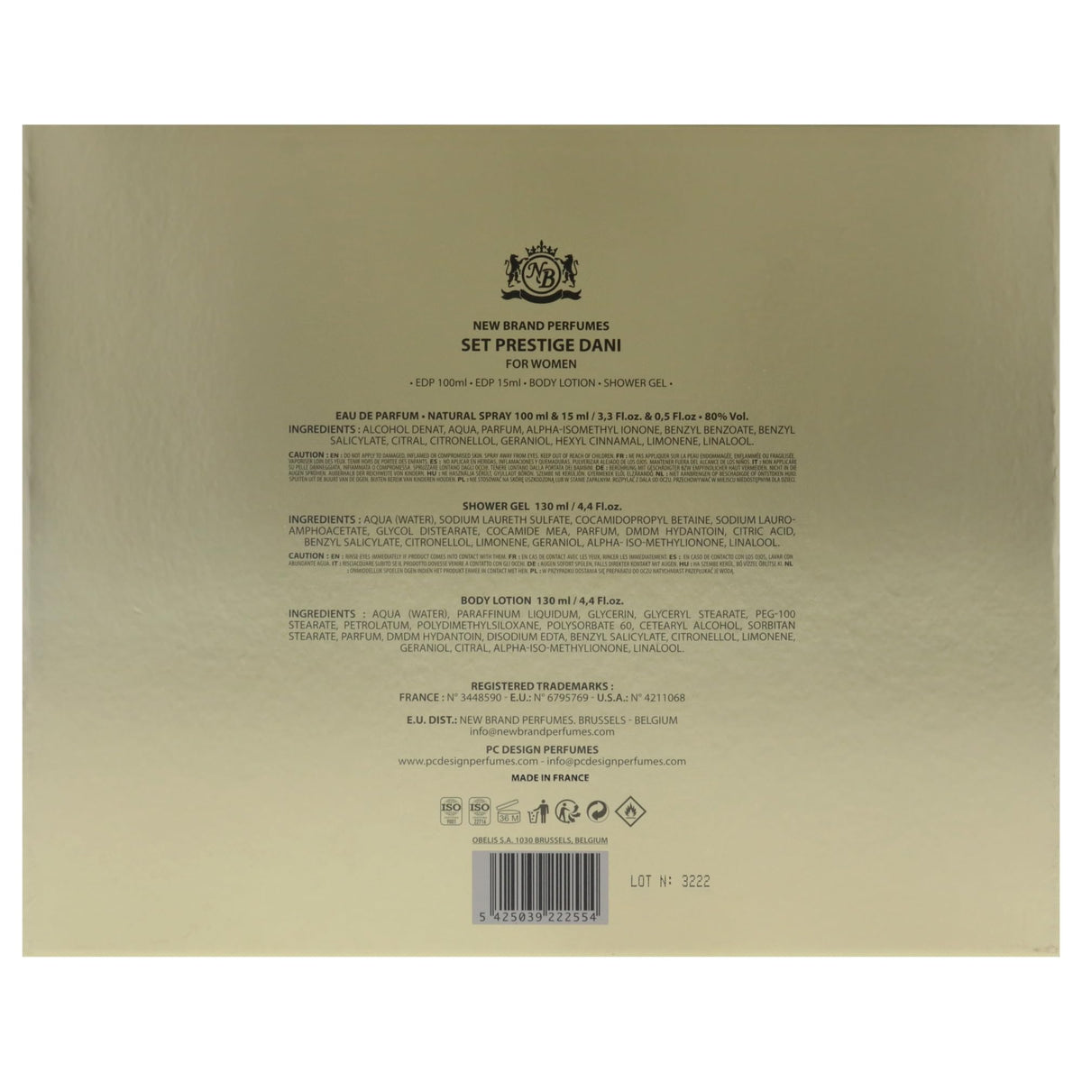 4 Pc Gift Set 3.3oz EDP Spray, 0.5oz EDP Spray, 4.4oz Shower Gel, 4.4oz Body Lotion J525