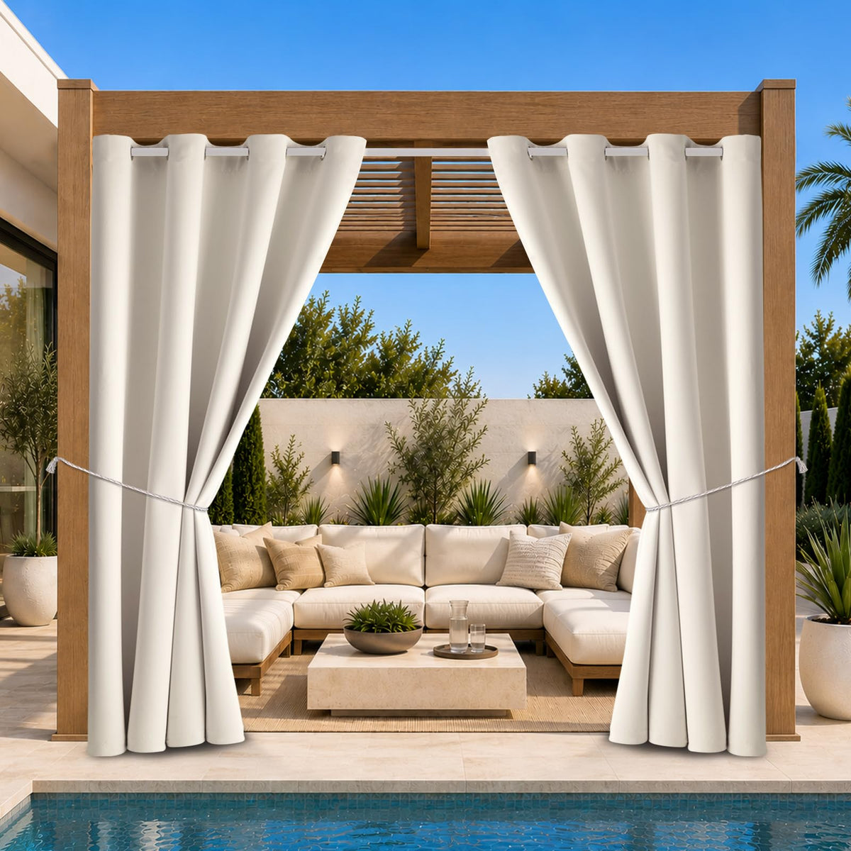 W52 x L108 Weather-resistant Grommet Top Curtains (2 Panels) Y77555