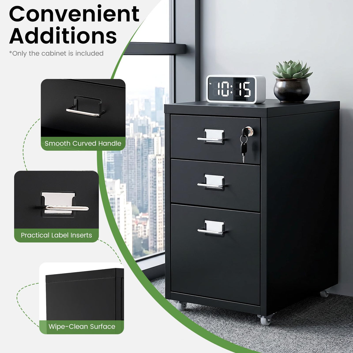 Black 3-Drawer Metal File Cabinet N765253