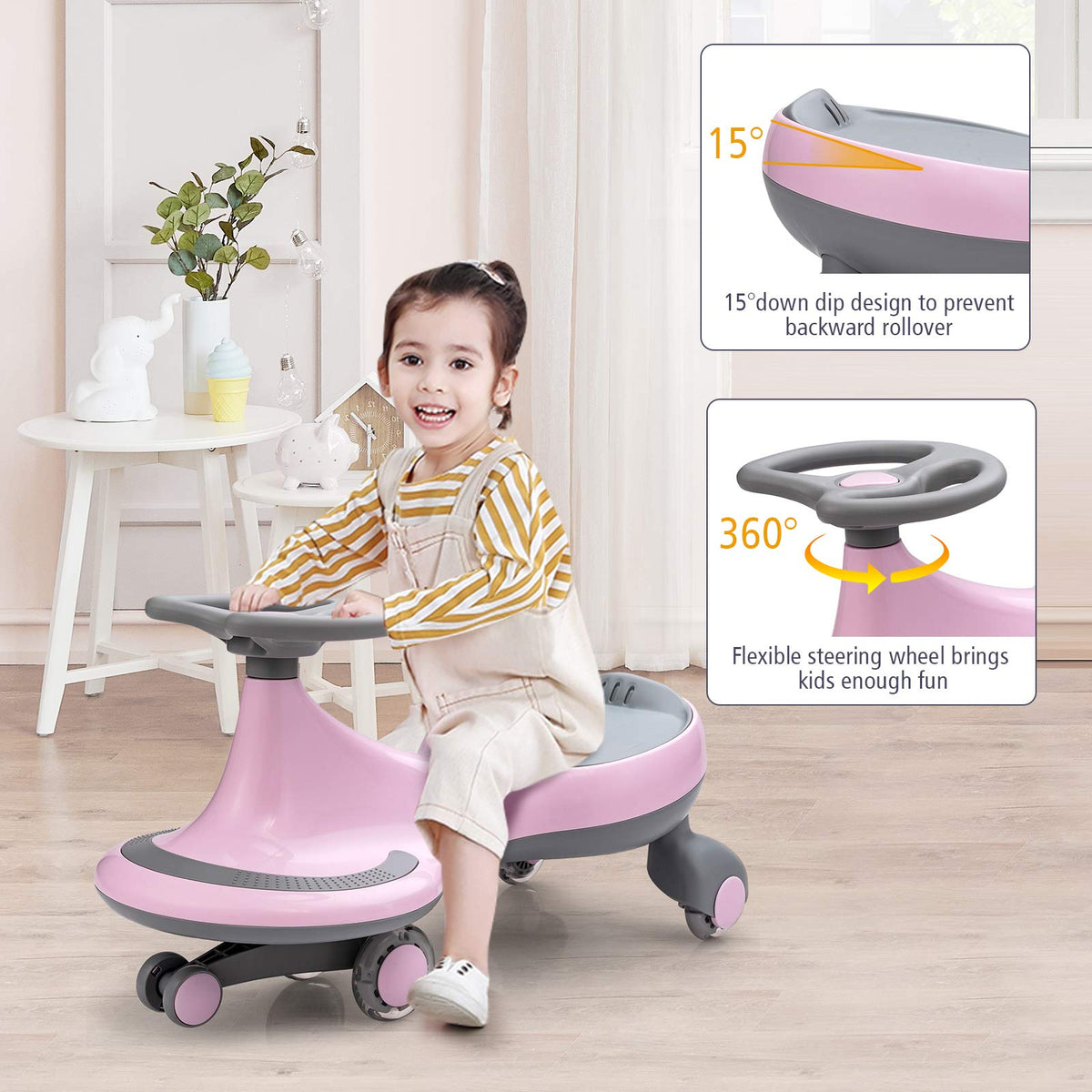 Pink Wiggle Car with LED Flashing Wheels Y324308