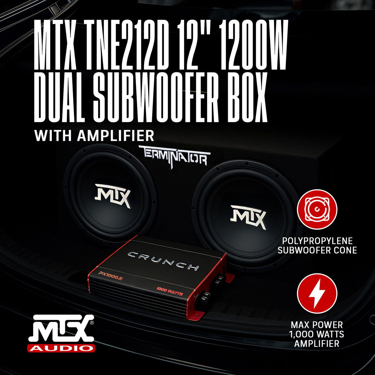 1000 Watt 2 Channel Amplifier with 12 Inch Subwoofer Enclosure G876