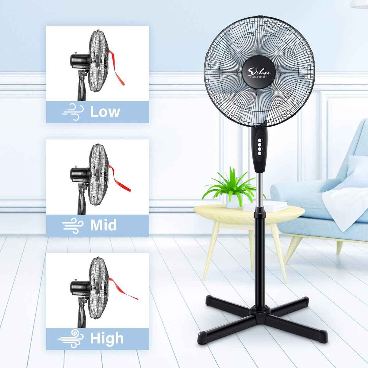 16″ 3 Speed Oscillating Pedestal Stand Fan, Black X597
