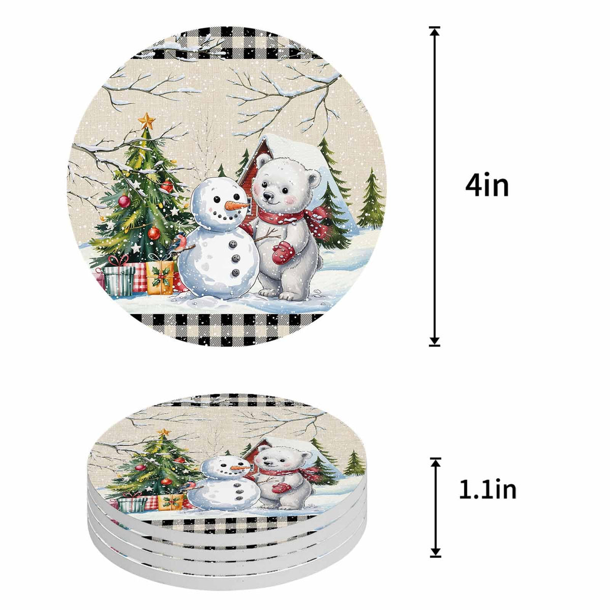Set of 6 Christmas Coasters with Holder Absorbent Stone Ceramic J983252