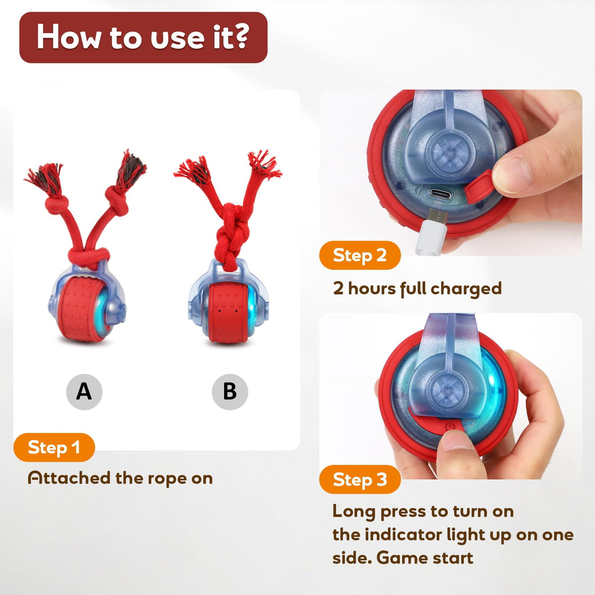 Interactive Rolling Dog Toys with Rope C4740