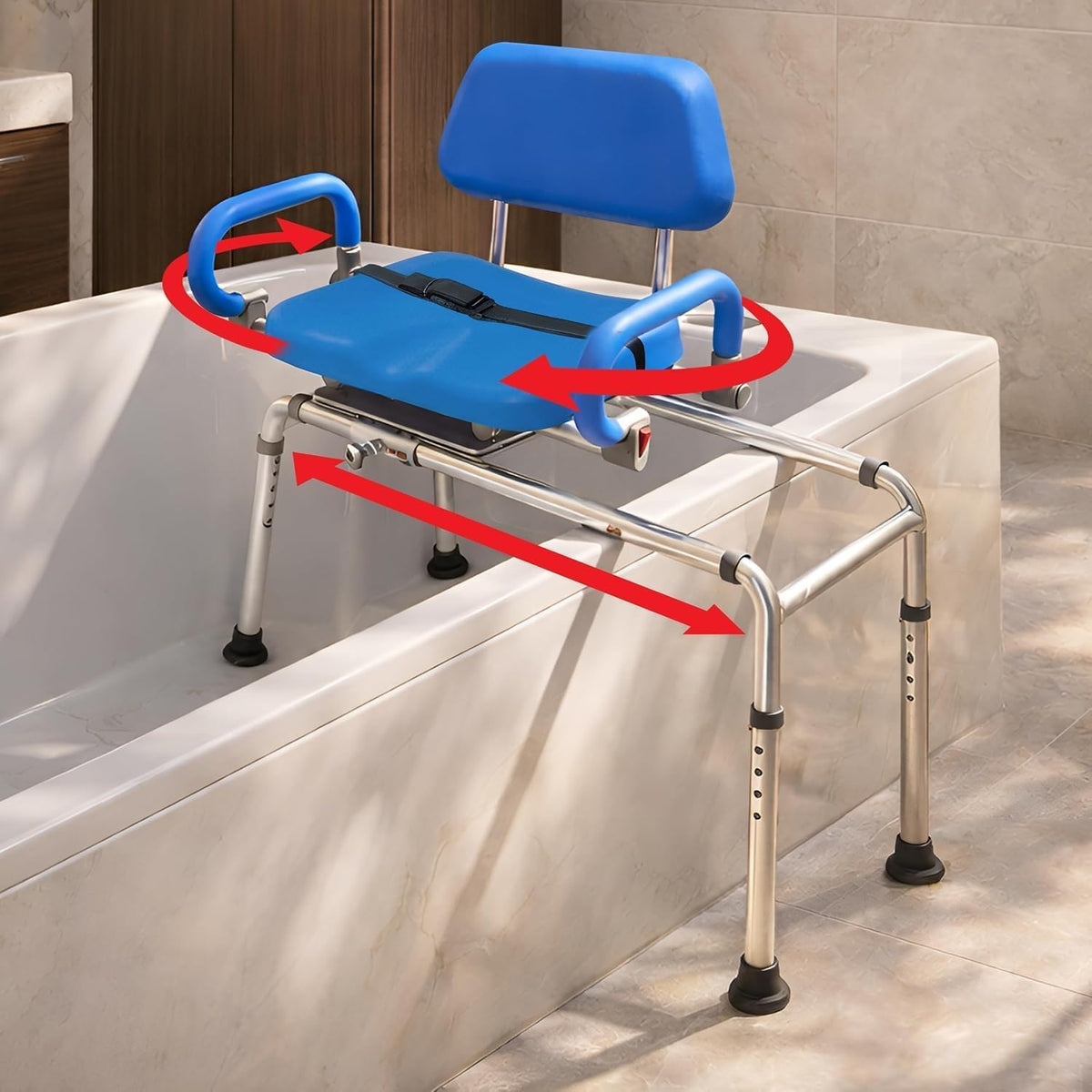 Blue Sliding Shower Chair Tub Transfer Bench with Swivel Seat P875