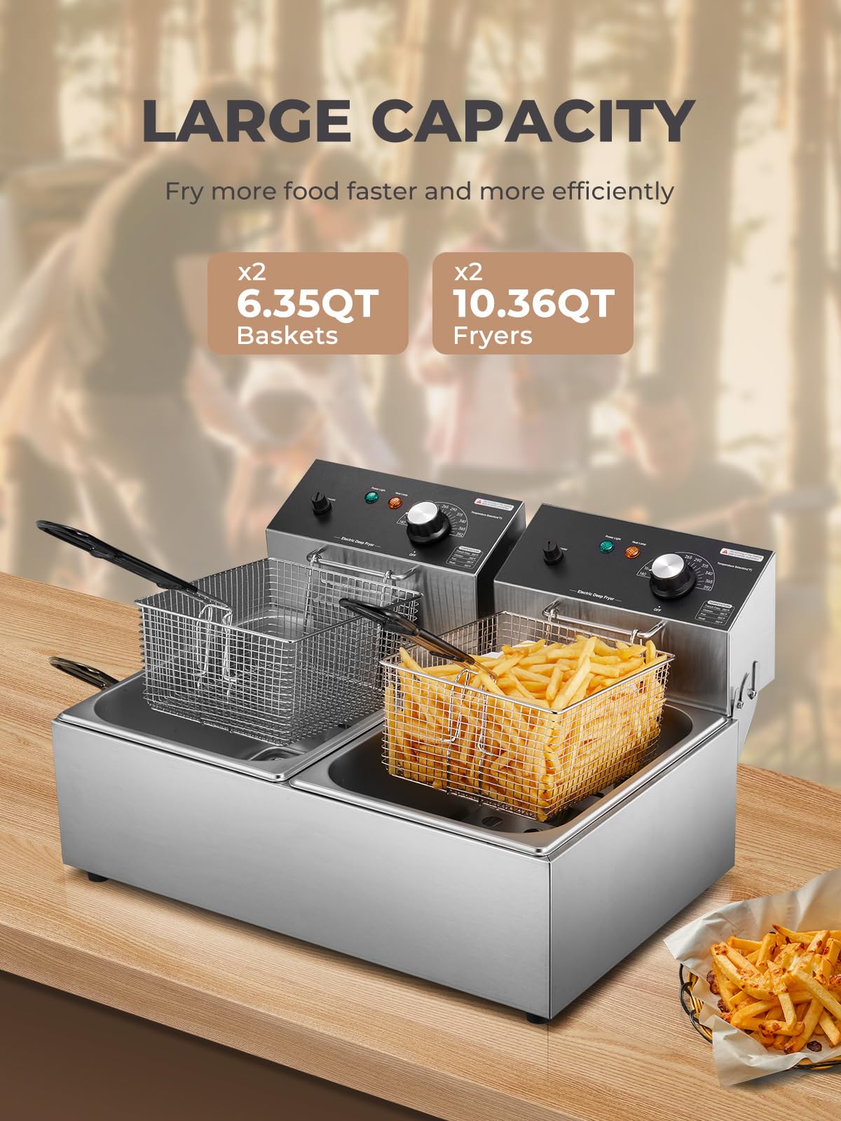 3400W 20.7QT Stainless Steel Electric Deep Fryer with 2 Removable Baskets Z38787