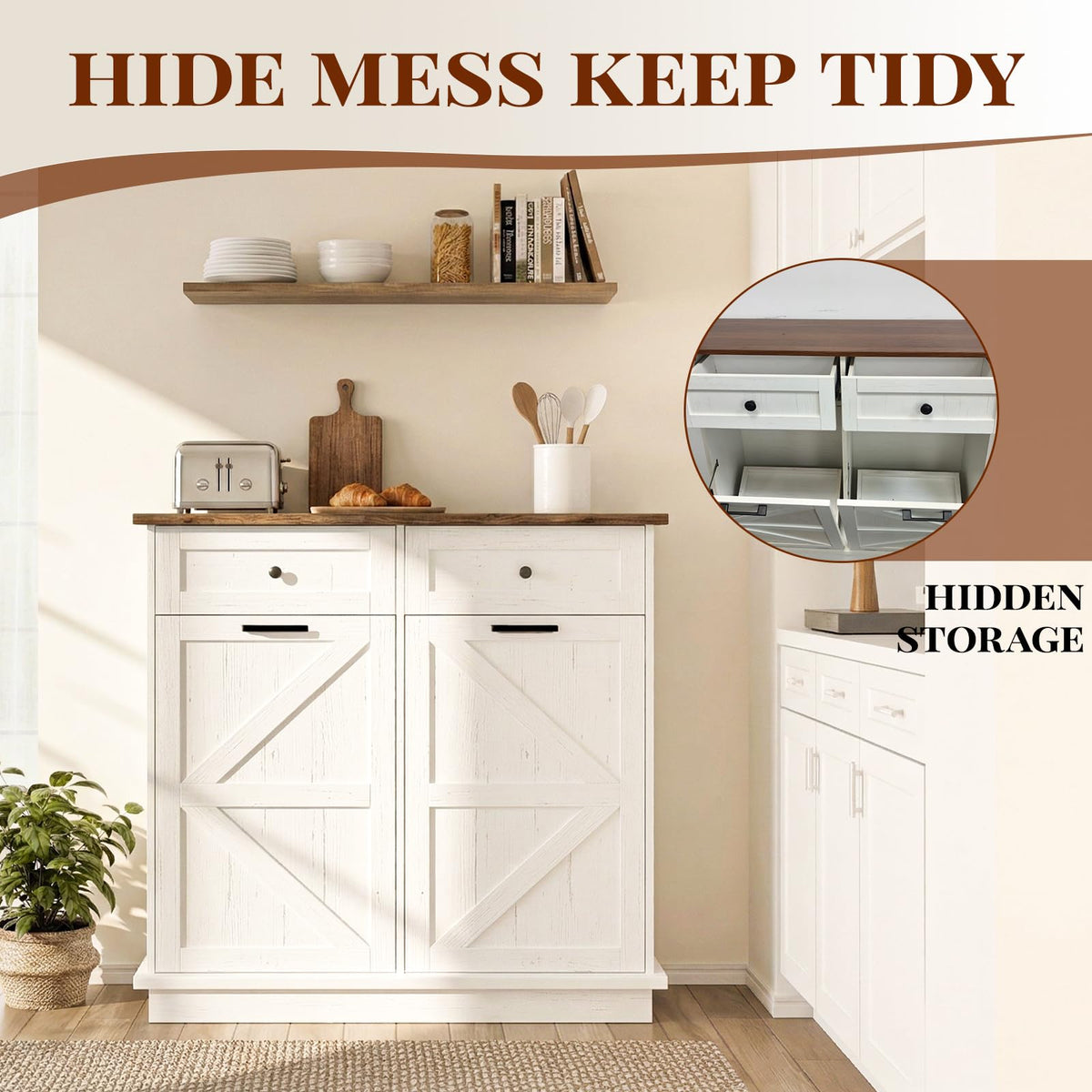 White 20 Gallon Tilt Out Trash Can Cabinet F548897