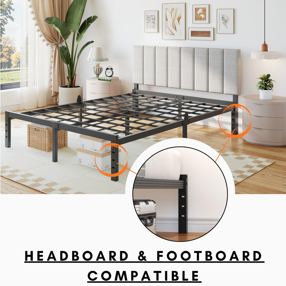 14 Inch Metal Platform Full Bed Frame with Storage W516