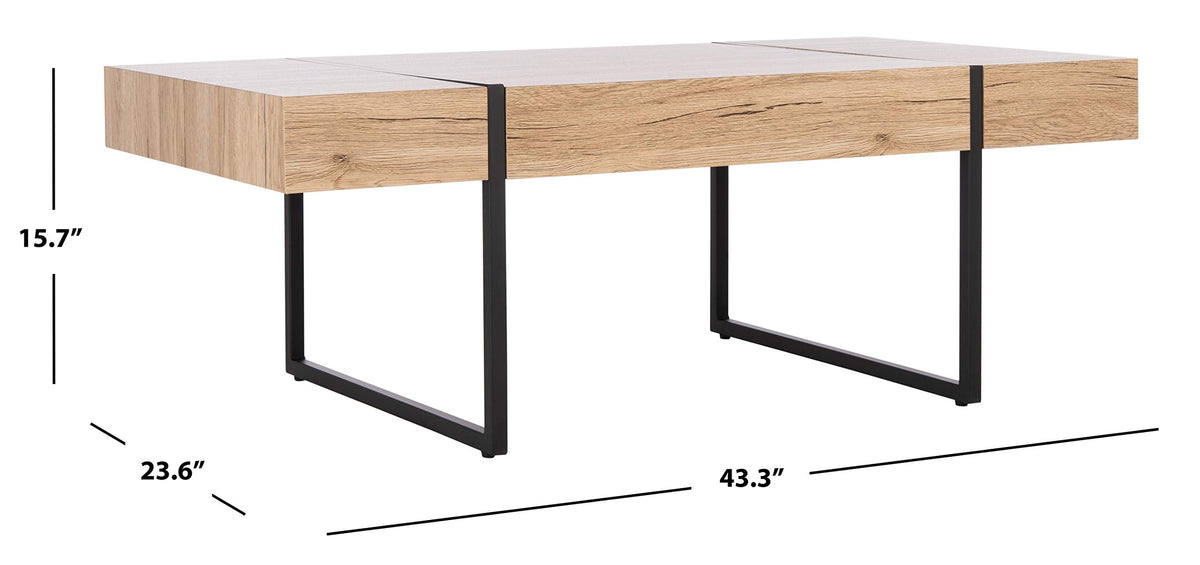 Rectangular Wood Top Black Metal Base Coffee Table W831
