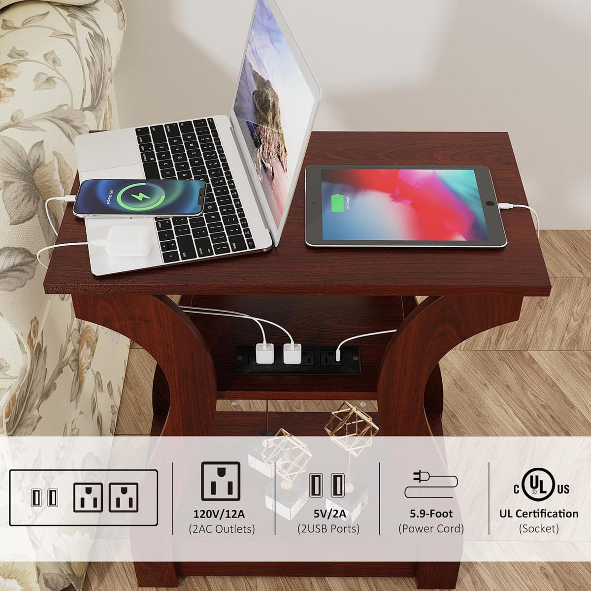3 Tier End Table with Charging Station J44999