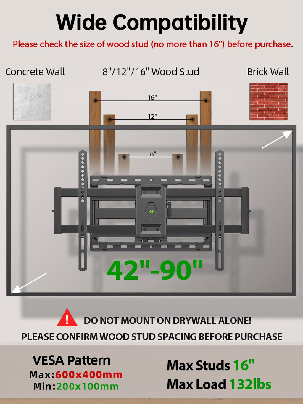 Full Motion TV Wall Mount for 42-90 inch Flat Screen Z76161