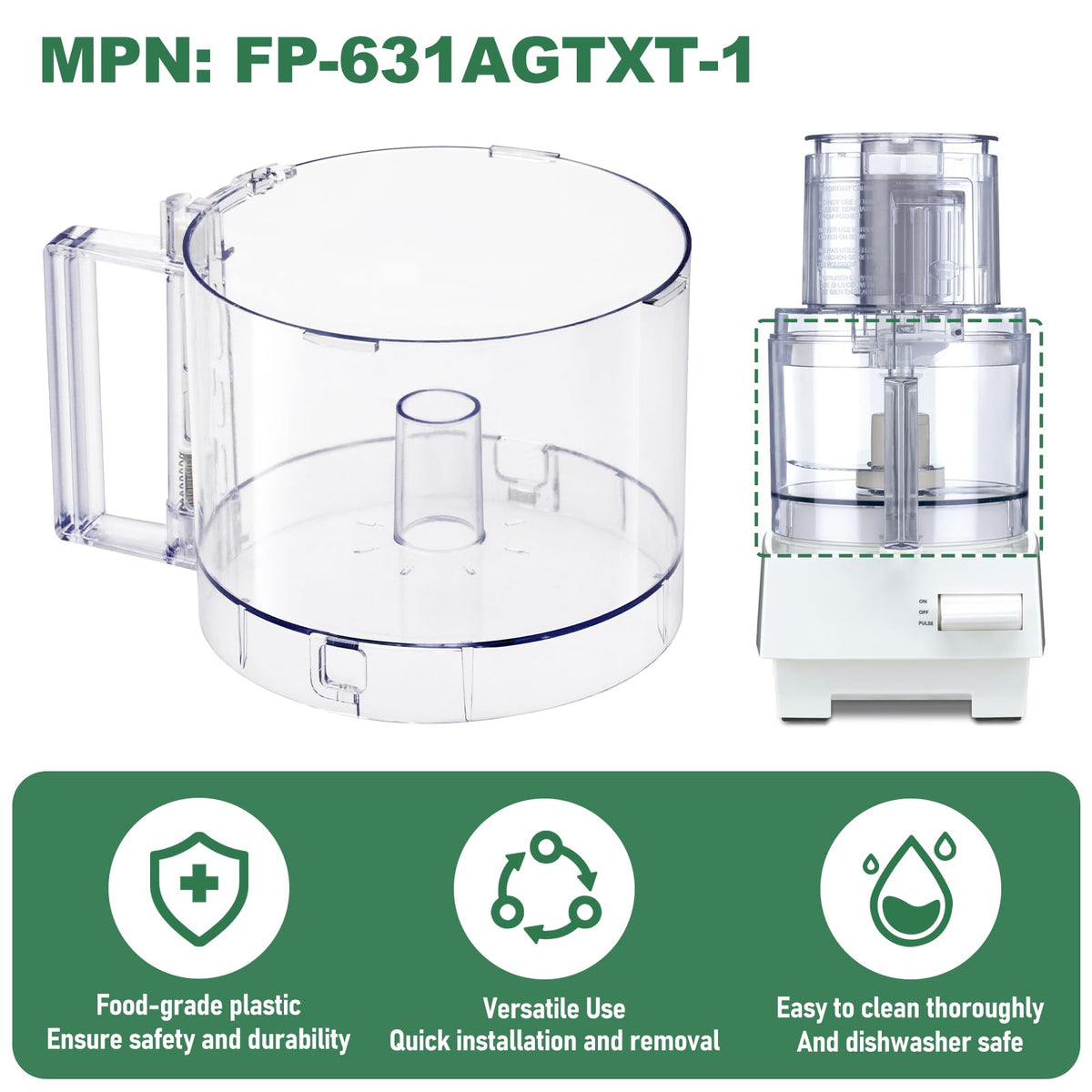 Food Processor Work Bowl 7-Cup with 4 Locking Tabs A3681