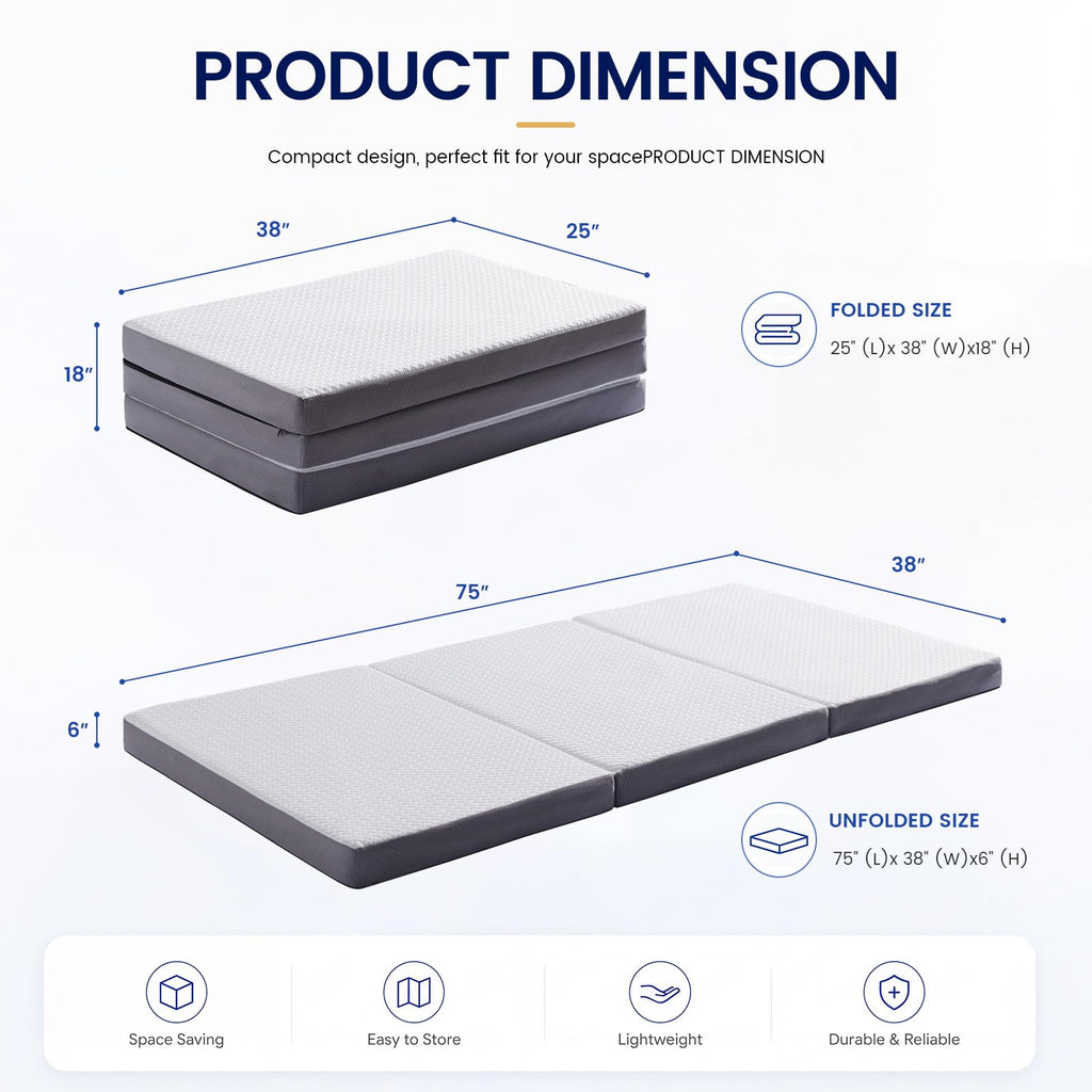 6 Inch Memory Foam Trifold Folding Mattress L9416
