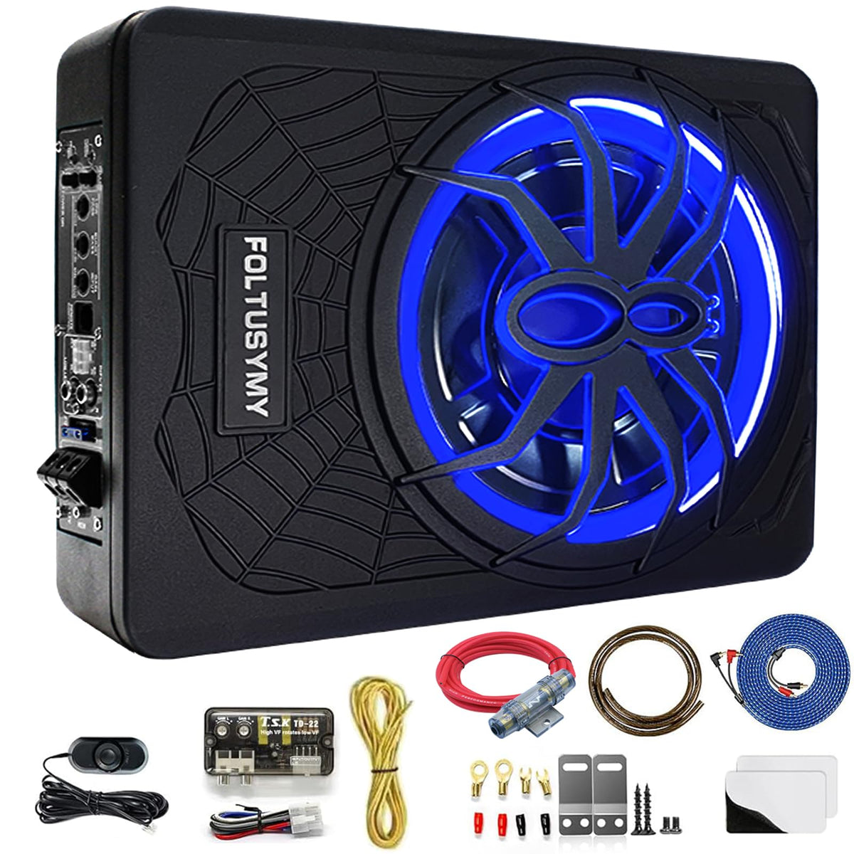 1200W 10" Slim Under Seat Powered Car Subwoofer with Blue LED Light P971953