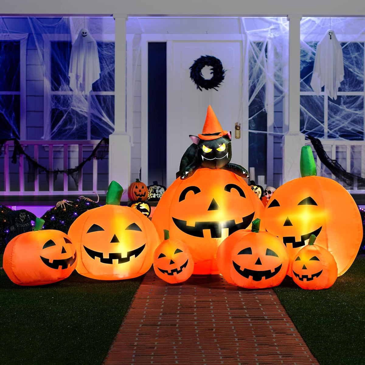 7 FT Long Halloween Inflatables Pumpkin Outdoor Decoration N958