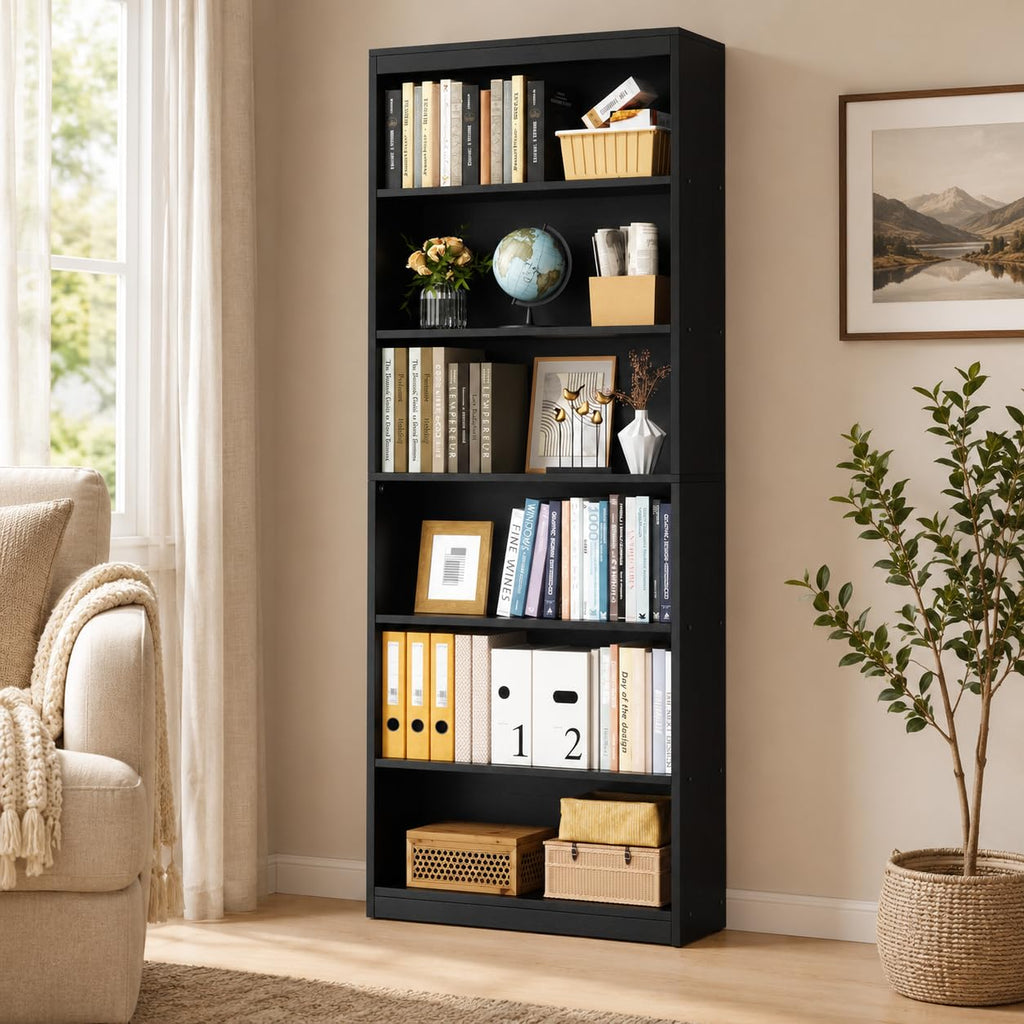6-Tier Black Wood Bookshelf R88126