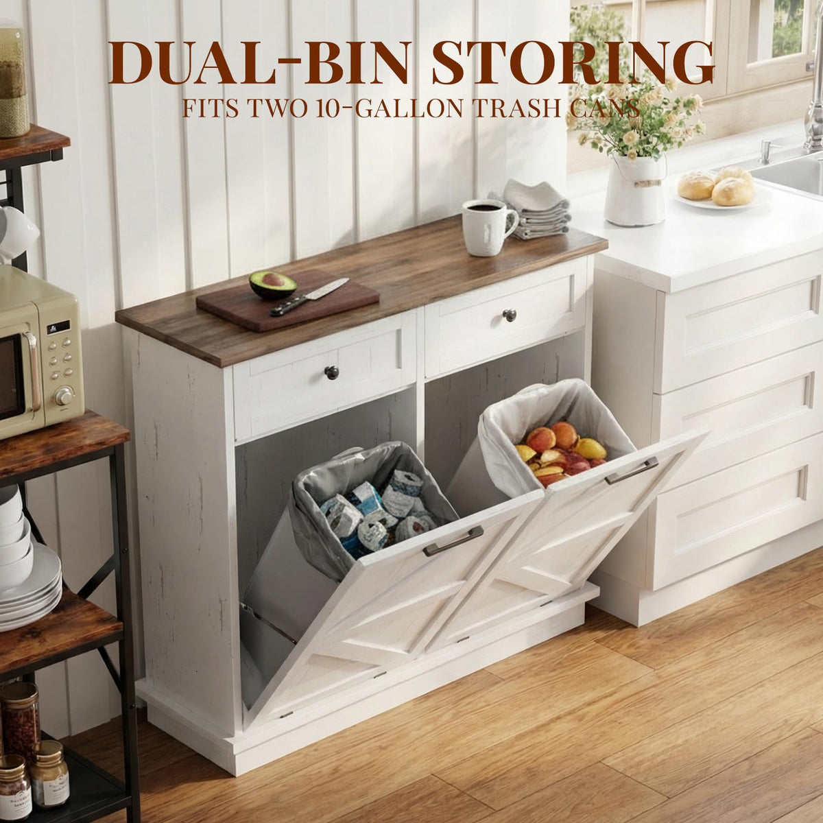White 20 Gallon Tilt Out Trash Can Cabinet F548897