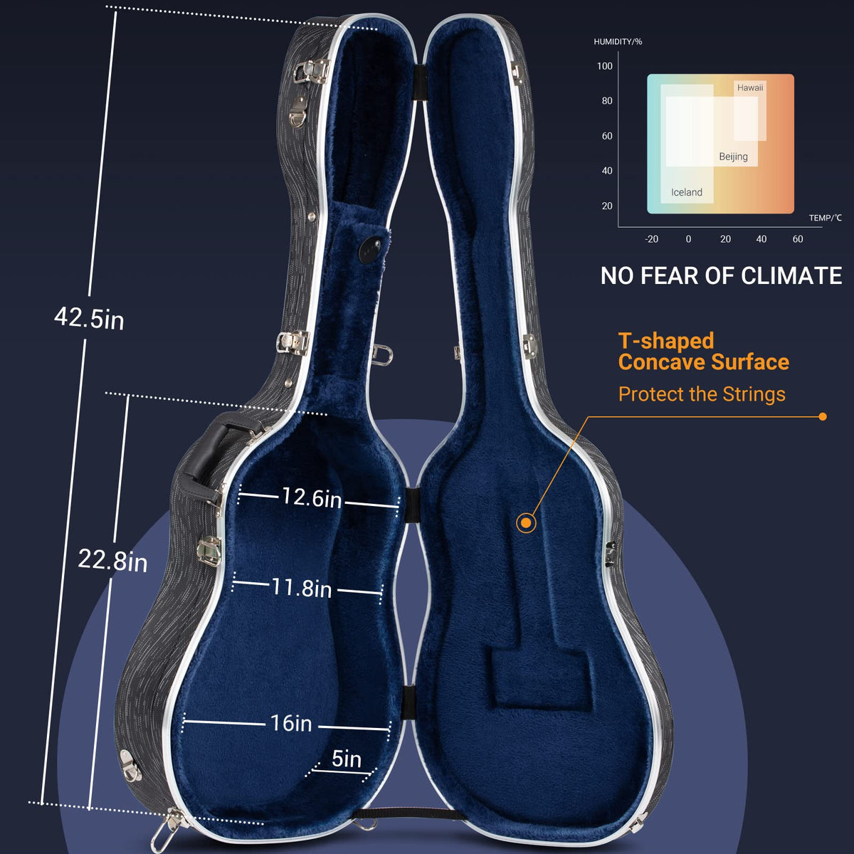41 Inch ABS Hard Acoustic Guitar Case Black F4387