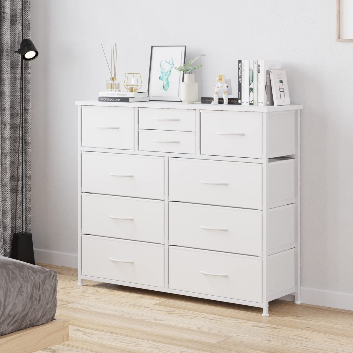 White 10 Drawer Fabric Dresser K799516