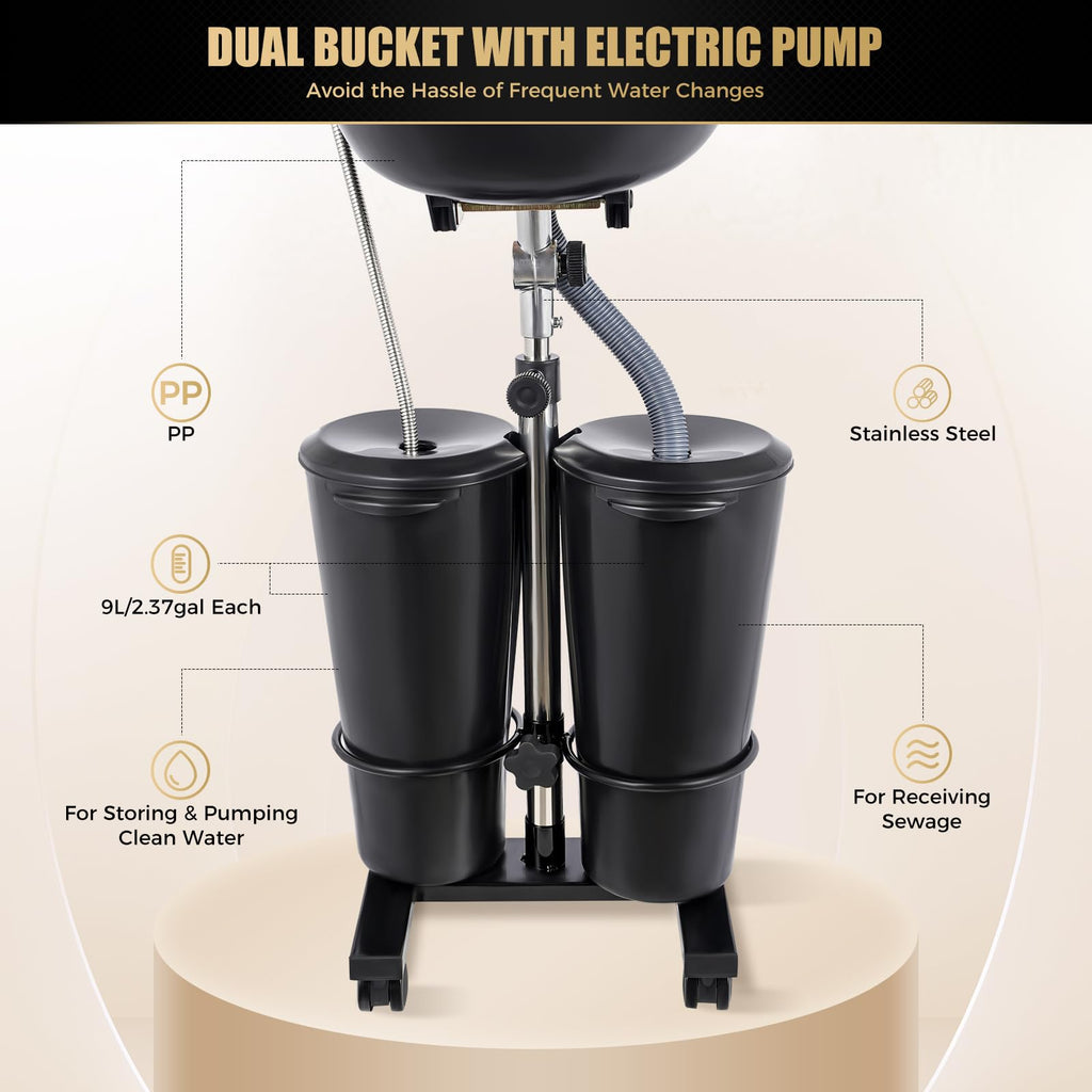 Portable Plastic Shampoo Bowl with 2 Bucket and Electric Pump E6961