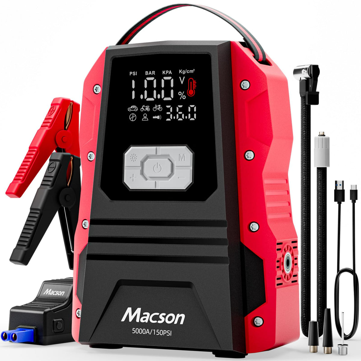 Portable 12V Jump Starter with Air Compressor and 150PSI Tire Inflator P373