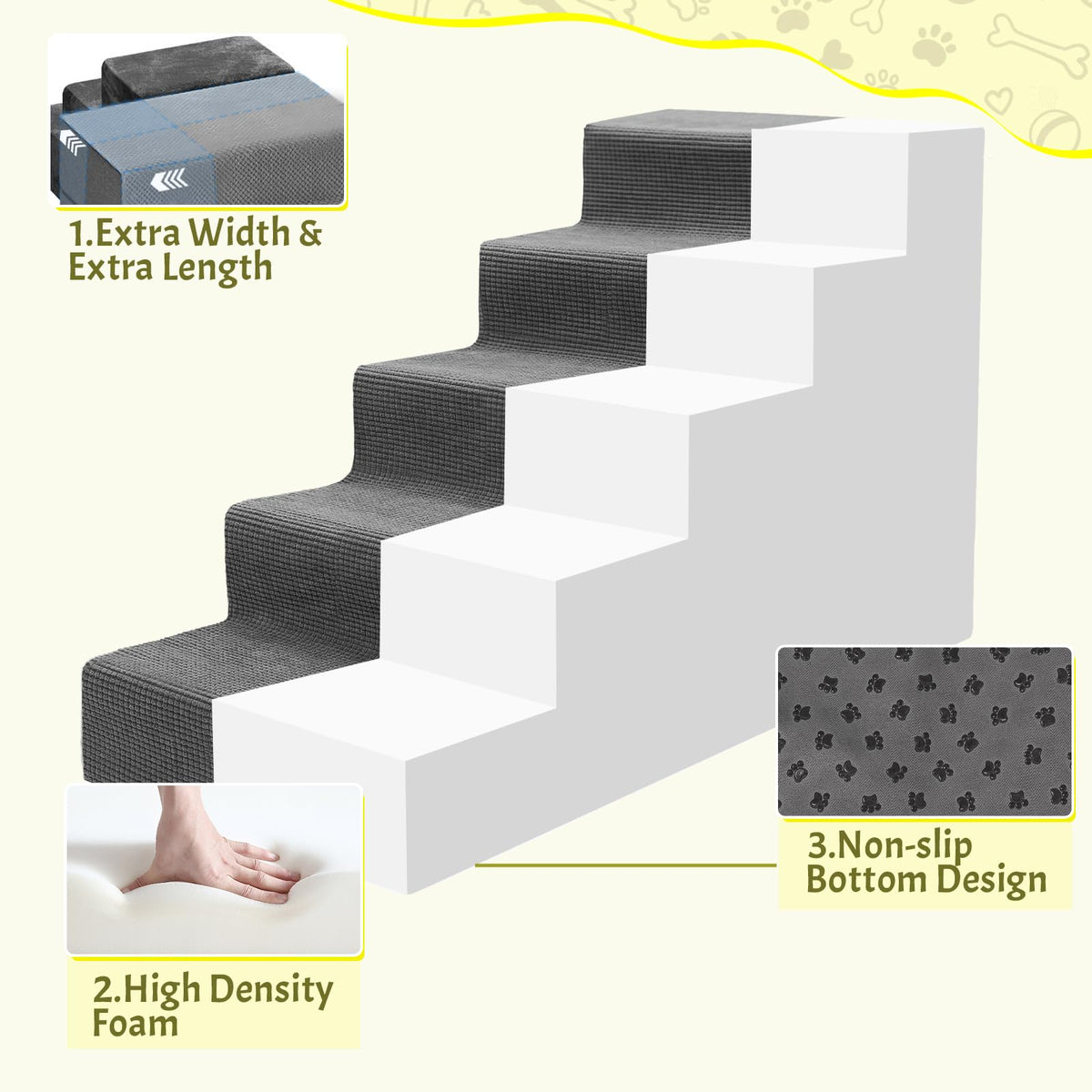 23”H Grey 5 Steps Non-Slip Foam Pet Stairs L571