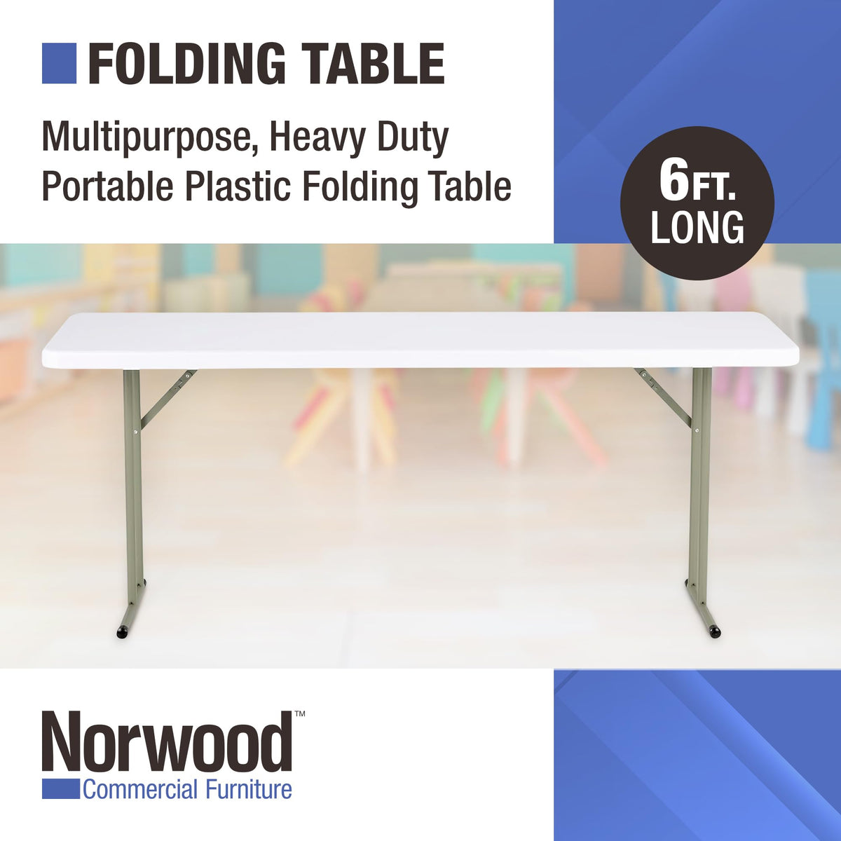 White Rectangular Blow-Molded Plastic Folding Training Table Y278884