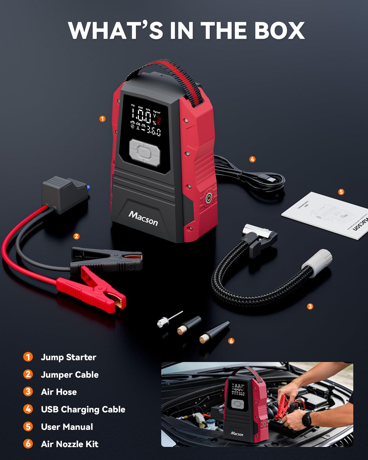 Portable 12V Jump Starter with Air Compressor and 150PSI Tire Inflator P373