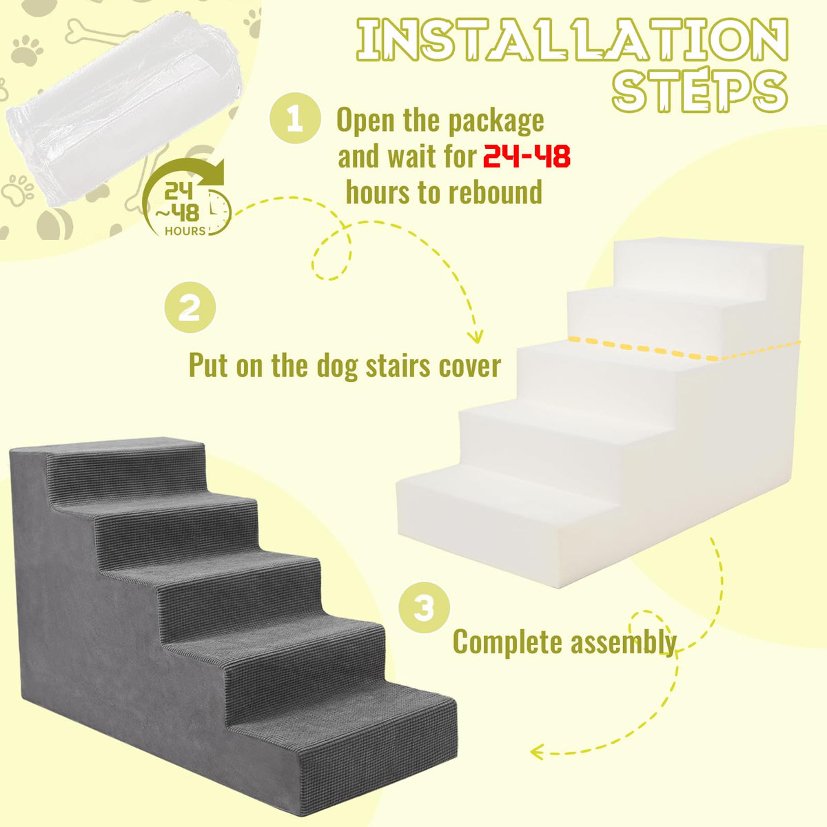 23”H Grey 5 Steps Non-Slip Foam Pet Stairs L571