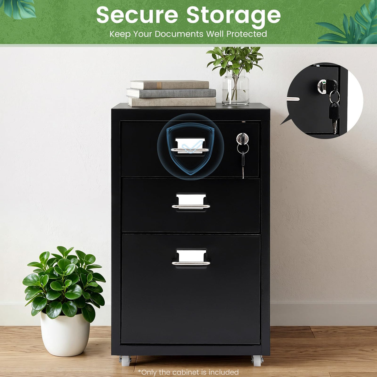 Black 3-Drawer Metal File Cabinet N765253