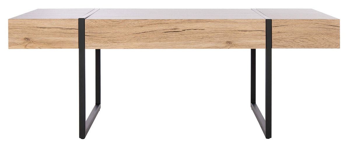 Rectangular Wood Top Black Metal Base Coffee Table W831