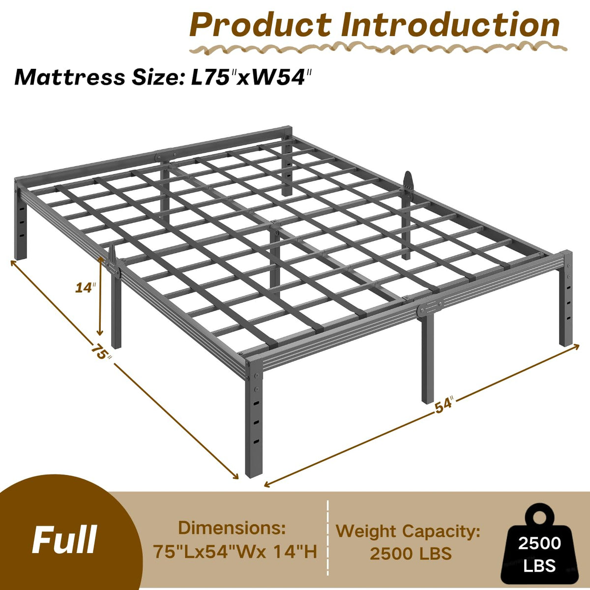 14 Inch Metal Platform Full Bed Frame with Storage W516