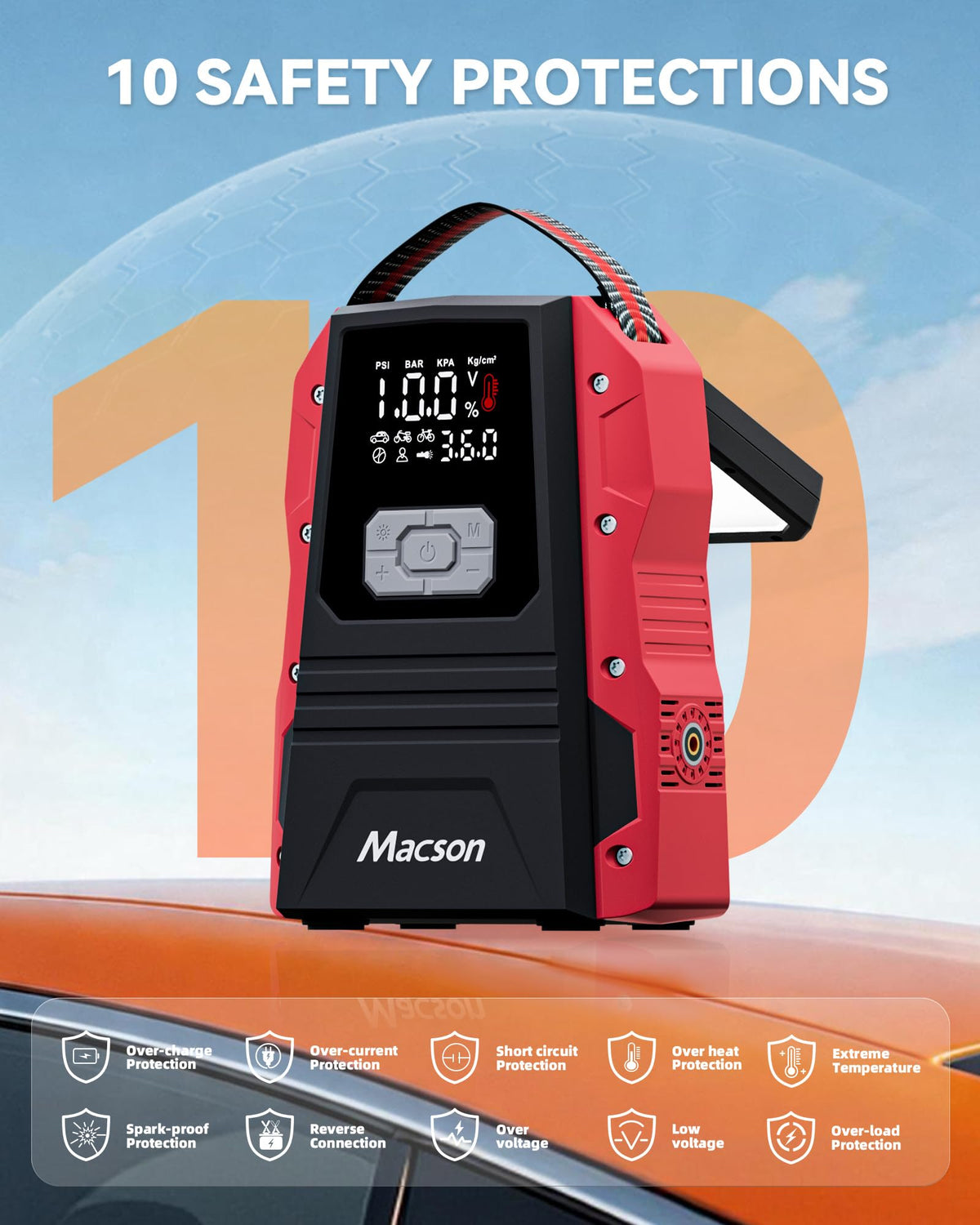 Portable 12V Jump Starter with Air Compressor and 150PSI Tire Inflator P373