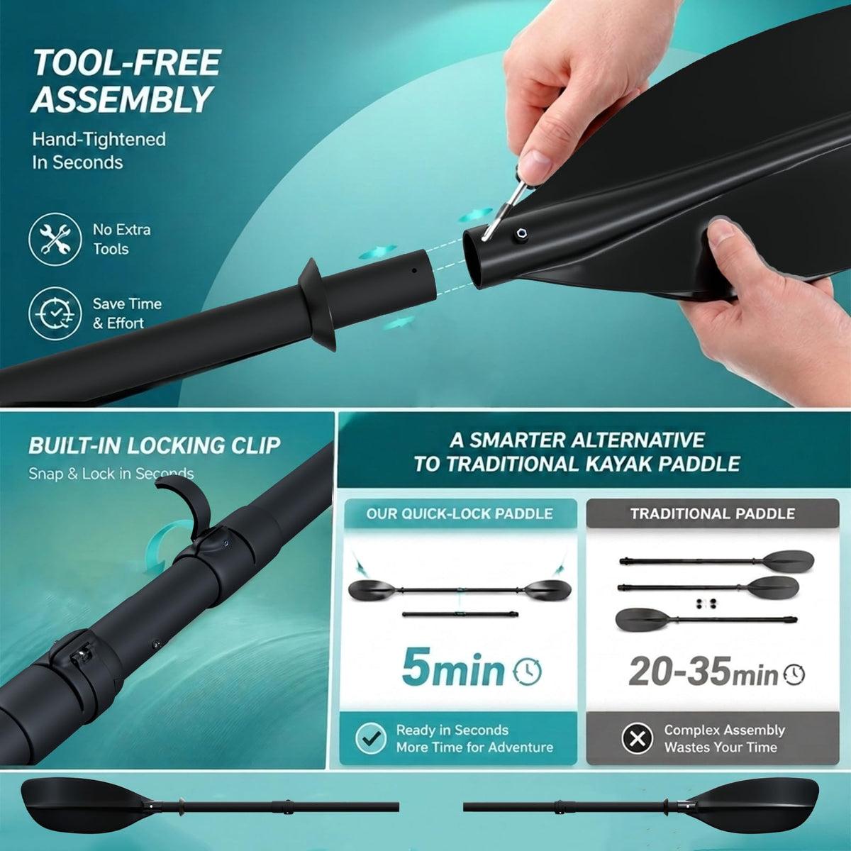 4 Piece Adjustable Kayak Paddle with Storage Bag P38940
