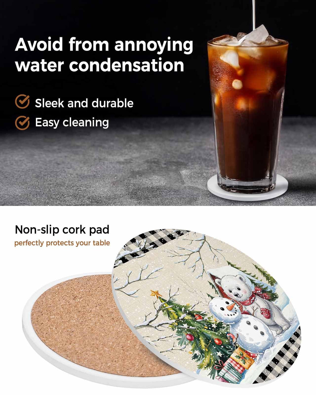 Set of 6 Christmas Coasters with Holder Absorbent Stone Ceramic J983252