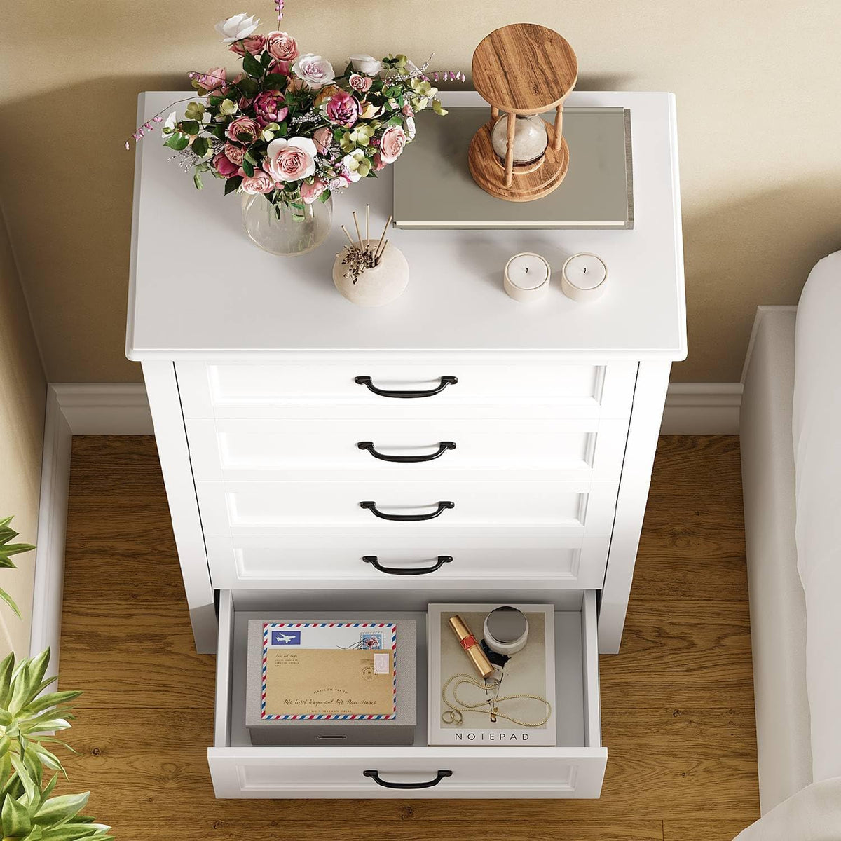 White 5 Drawer Wood Dresser X435