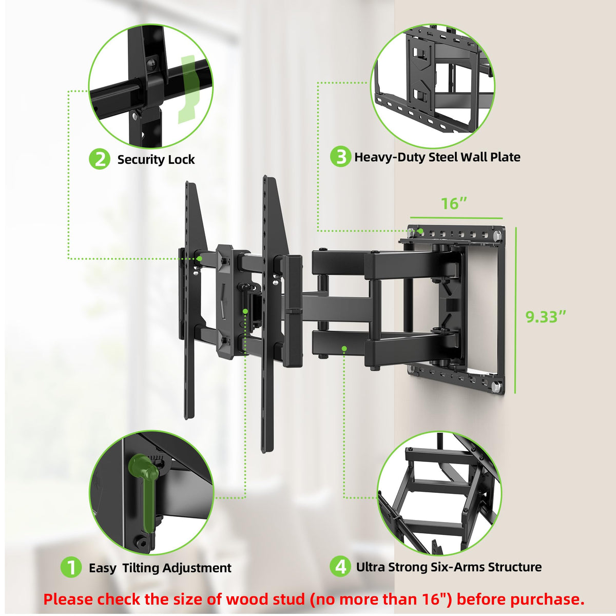Full Motion TV Wall Mount for 42-90 inch Flat Screen Z76161