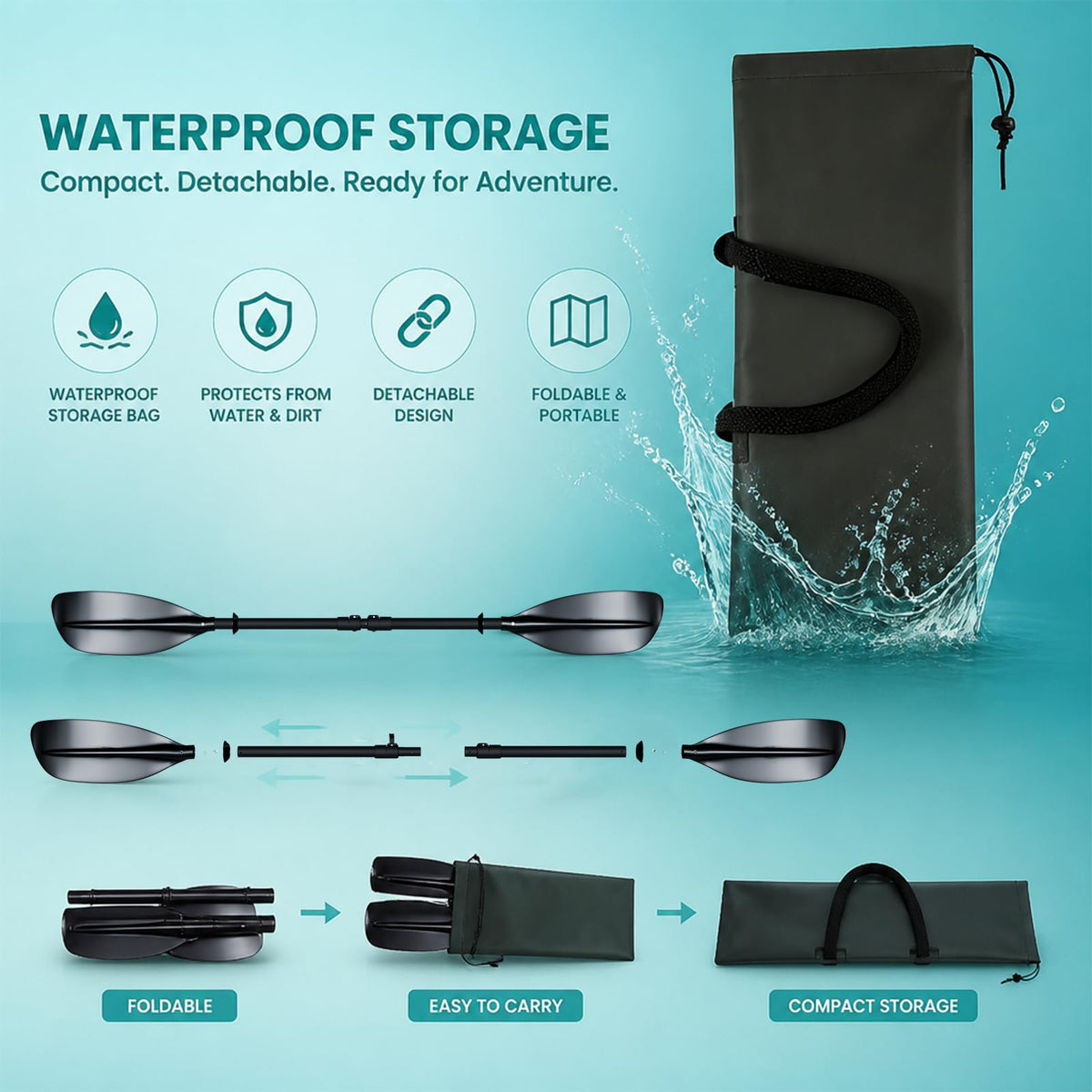 4 Piece Adjustable Kayak Paddle with Storage Bag P38940