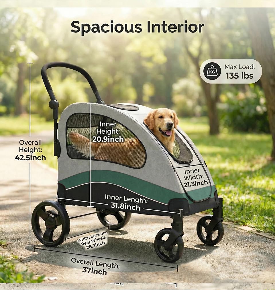 Extra Large Foldable Dog Stroller with Wheels and Brakes A5049