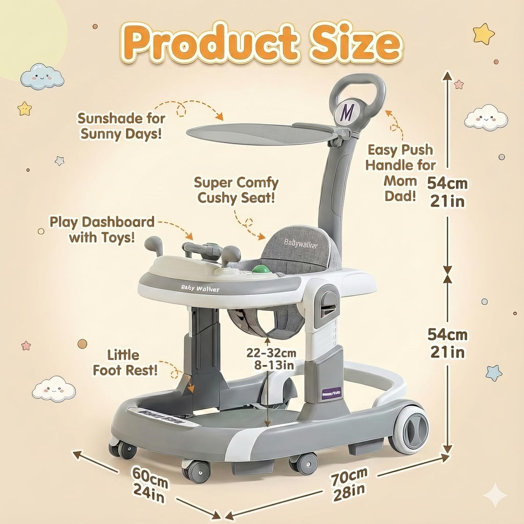 Foldable Baby Walker with Wheels and Bouncing Foot Mat N97664