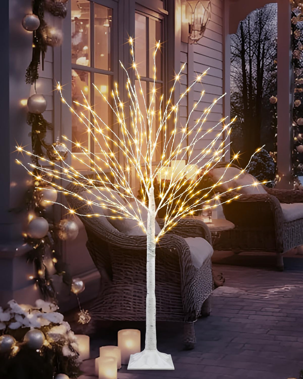 4 FT Lighted Artificial White Birch Tree with 432 LED Timer E612561