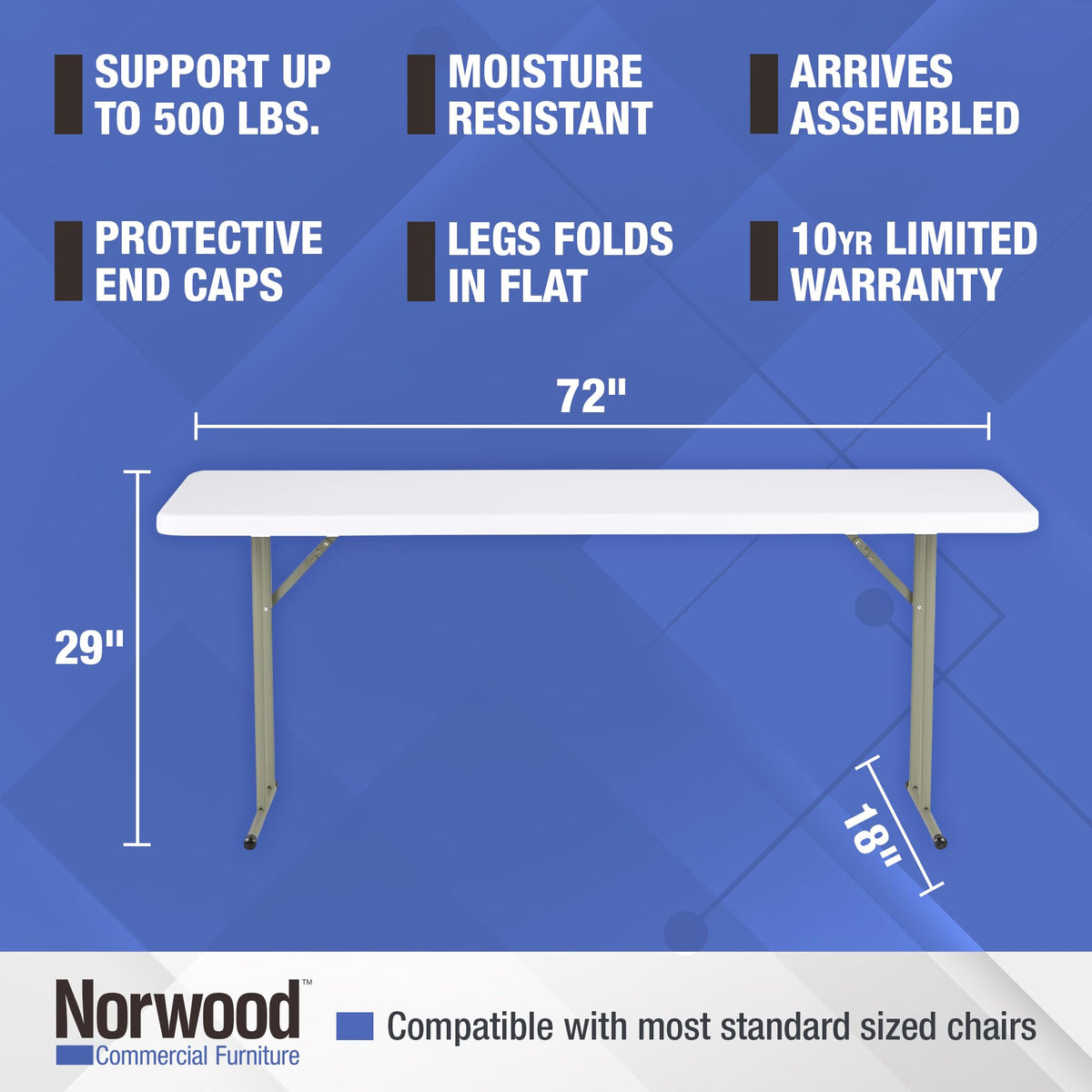 White Rectangular Blow-Molded Plastic Folding Training Table Y278884