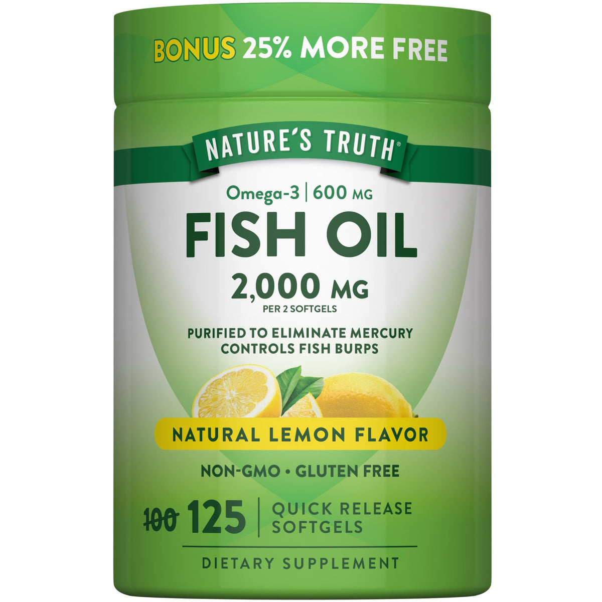 Omega 3 Fish Oil 2000 mg 125 Softgels H8179